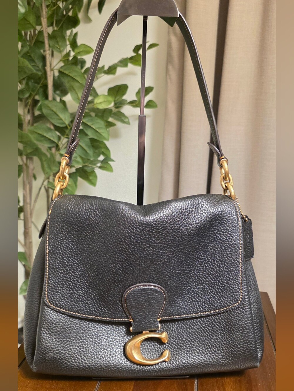 Coach May Black Pebbled Leather Shoulder Bag 3954